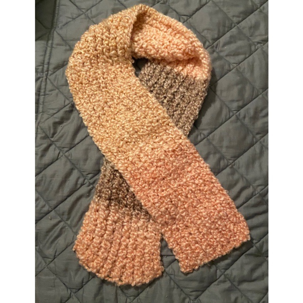 Handmade short scarf and homemade hat.